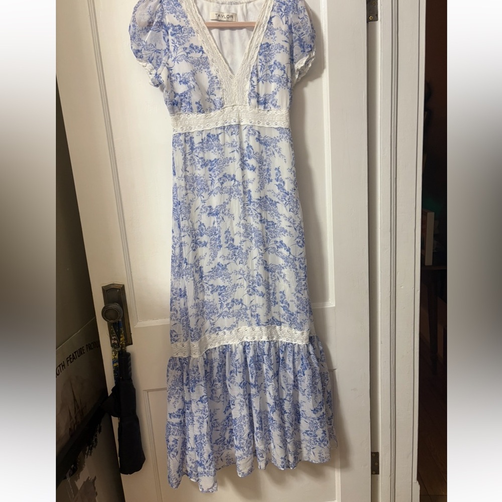 Taylor Blue and White Floral Maxi Dress